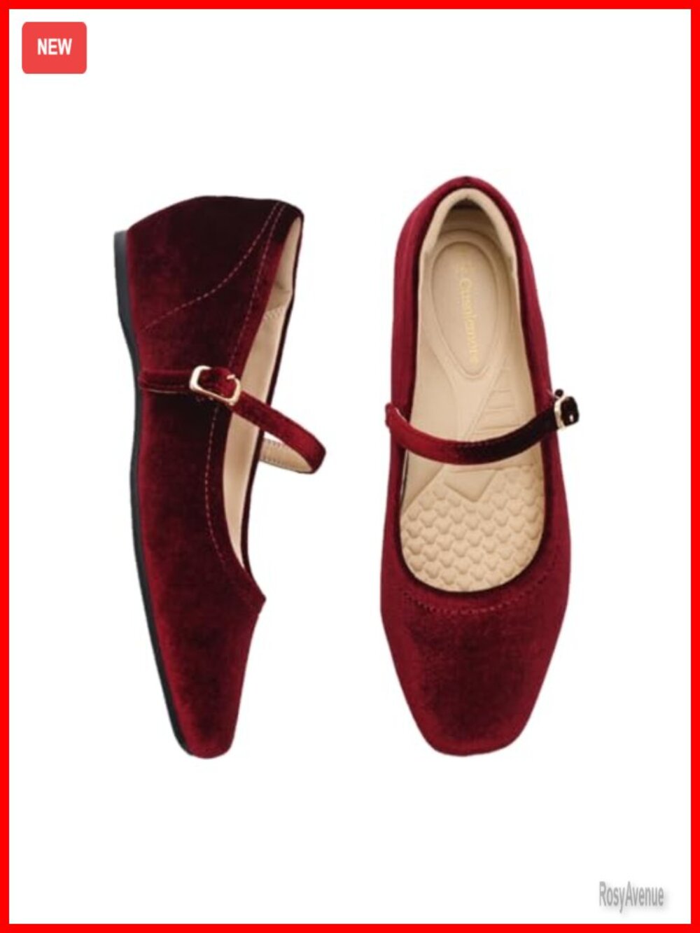 Women's Mary Jane Flats with Arch Support Hidden Wedge Square Toe PU Leather